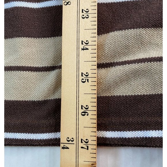 Lada Mens Brown and Tan Striped Short Sleeve Collared Henley Sport Shirt Size L - Picture 6 of 9